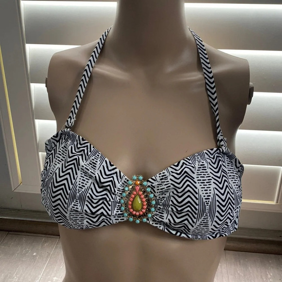 Xhilaration Other - Xhilaration Women’s Black White Stripe Teal Swim Bikini Top M